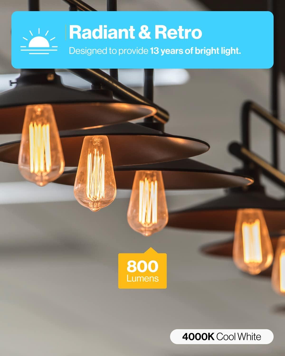 image:imageSunco 6 Pack Edison Bulbs LED ST64 Clear Vintage Filament Waterproof Bulb 800 LM 85W 60W Equivalent ST19 3000K Warm White E26 Medium Base Decorative Dimmable UL4000k Cool White