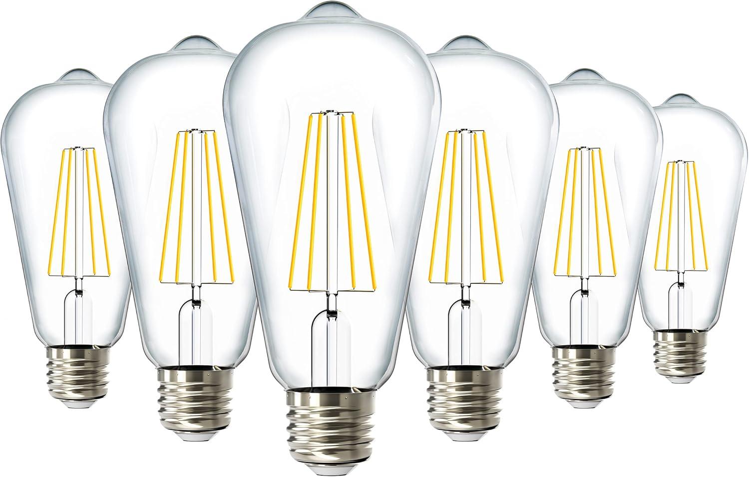 image:imageSunco 6 Pack Edison Bulbs LED ST64 Clear Vintage Filament Waterproof Bulb 800 LM 85W 60W Equivalent ST19 3000K Warm White E26 Medium Base Decorative Dimmable UL4000k Cool White