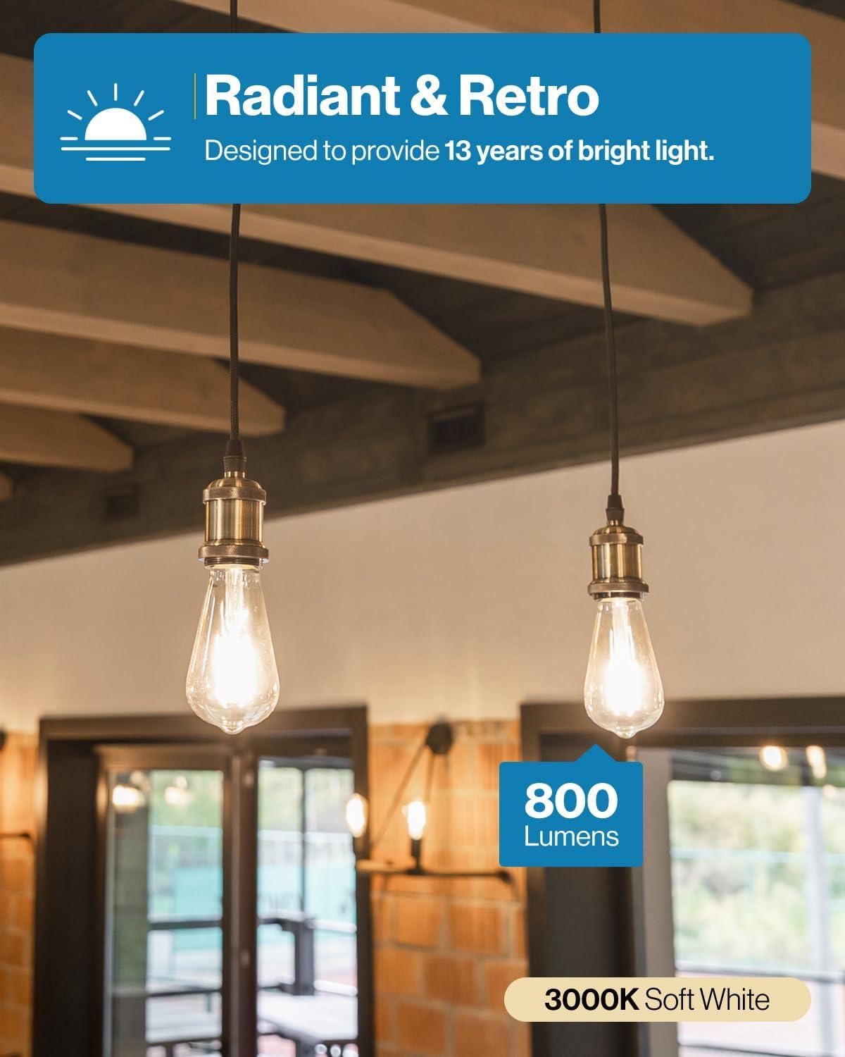 image:imageSunco 6 Pack Edison Bulbs LED ST64 Clear Vintage Filament Waterproof Bulb 800 LM 85W 60W Equivalent ST19 3000K Warm White E26 Medium Base Decorative Dimmable UL3000k Warm White