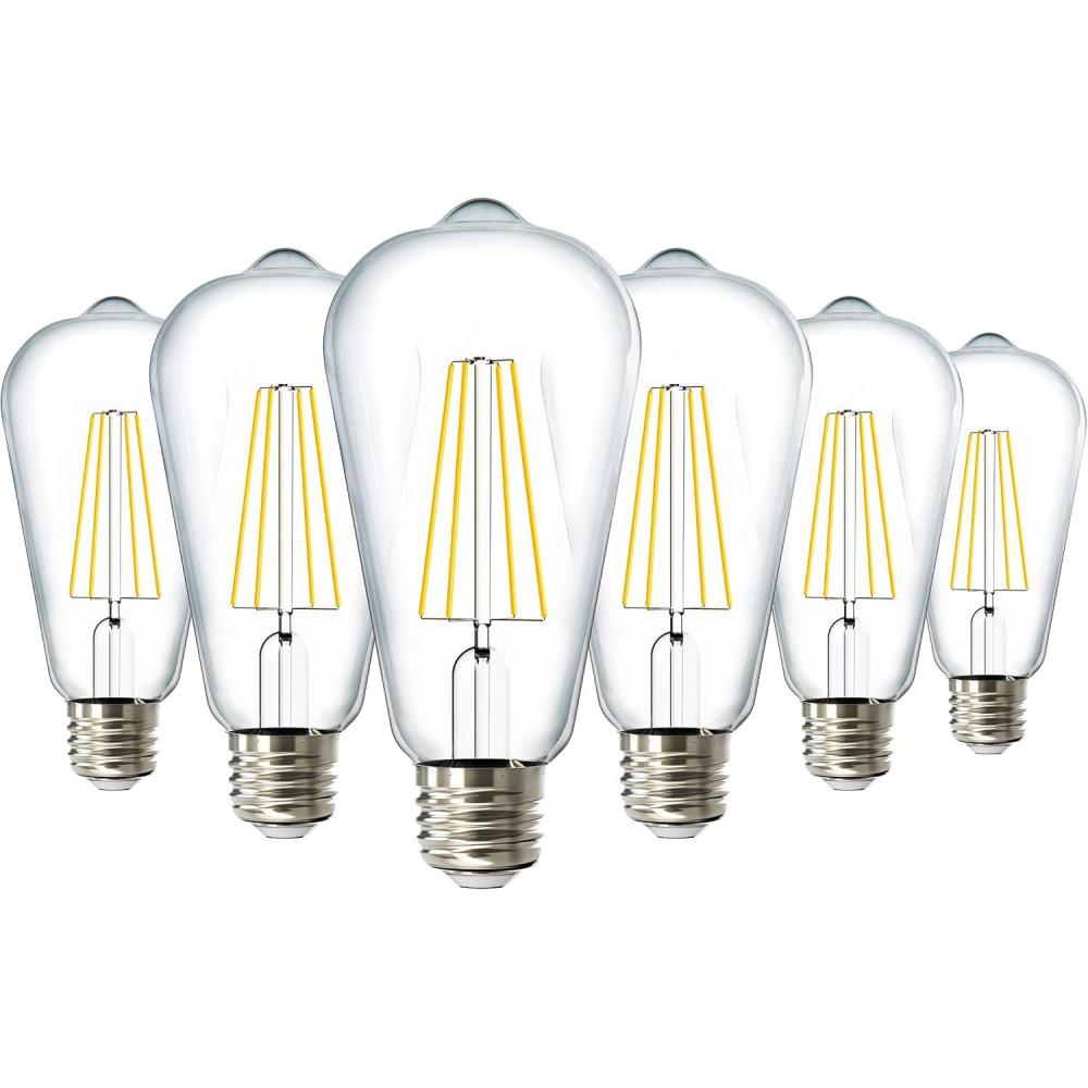 image:imageSunco 6 Pack Edison Bulbs LED ST64 Clear Vintage Filament Waterproof Bulb 800 LM 85W 60W Equivalent ST19 3000K Warm White E26 Medium Base Decorative Dimmable UL2700k Soft White