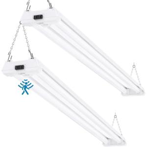 image:imageSunco Motion Sensor 4ft LED Shop Light Garage Lights Ceiling LED Plugin Fixtures 40W 5000K Daylight 4300 Lumens Frosted Motion Activated Linkable Suspension Mount ETL 2 Pack2 Pack