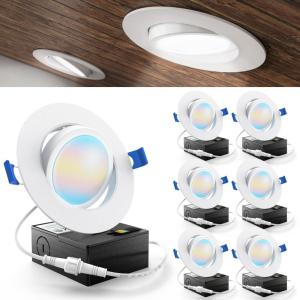 image:imageSunco Lighting 6 Pack Recessed LED Lights Canless 4 Inch Eyeball Gimbal 12W Selectable 2700K3000K3500K4000K5000K Angled Directional Light with Jbox Ultra Slim Dimmable ETL