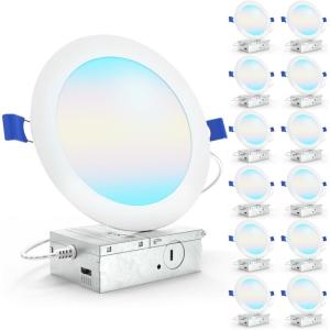 image:imageSunco 12 Pack 6 Inch LED Recessed Light Canless Ceiling Lights Slim with Junction Box 1200 LM 14W 100W Equivalent Selectable CCT 2700K3000K4000K5000K6000K Dimmable Wafer Thin ETL6 Inch