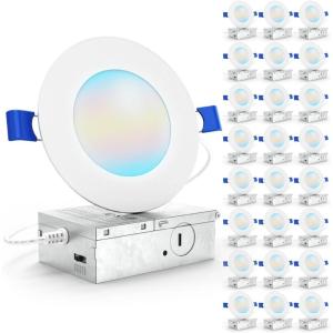 image:imageSunco 24 Pack 4 Inch LED Recessed Lights Canless Ceiling Light Slim 700 LM 10W Selectable CCT 2700K3000K4000K5000K6000K Dimmable Wafer Thin with Junction Box ETL4 Inch