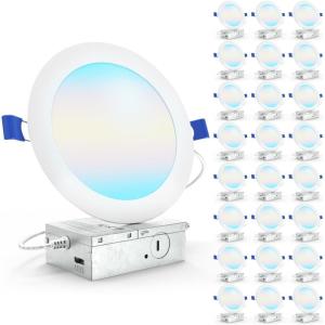 image:imageSunco 24 Pack 6 Inch LED Recessed Light Canless Ceiling Lights Slim with Junction Box 1200 LM 14W 100W Equivalent Selectable CCT 2700K3000K4000K5000K6000K Dimmable Wafer Thin ETL6 Inch