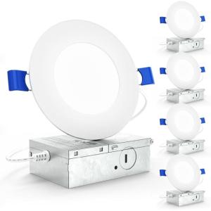 image:imageSunco 6 Inch LED Recessed Light Canless Ceiling Lights Slim with Junction Box 1200 LM 14W 100W Equivalent Selectable CCT 2700K3000K4000K5000K6000K Dimmable Wafer Thin ETL 4 Pack4000K Cool White