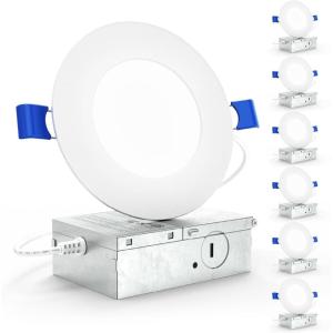 image:imageSunco 6 Pack 3 Inch Recessed LED Lights Ultra Thin Ceiling Lighting 500 LM 8W 50W Equivalent Selectable 2700K3000K4000K5000K6000K Dimmable Wafer Thin Canless with Junction BoxWhite  6000K