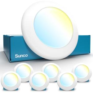 image:imageSunco 6 Pack LED Disc Lights Ceiling 6 Inch Flush Mount Disk Light Recessed Can Lighting 1050 LM 15W 75W Equivalent Selectable CCT 3000K4000K5000K6000K6500K Dimmable Damp Rated ETL4 Inch  6 Pack