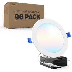 image:imageSunco 96 Pack 6 Inch LED Recessed Light Canless Ceiling Lights Slim with Junction Box 850 LM 14W 100W Equivalent Selectable CCT 2700K3000K4000K5000K6000K Dimmable Wafer Thin ETLWhite 5cct