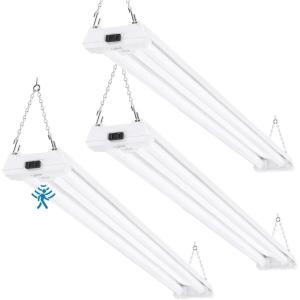 image:imageSunco Motion Sensor 4ft LED Shop Light Garage Lights Ceiling LED Plugin Fixtures 40W 5000K Daylight 4300 Lumens Frosted Motion Activated Linkable Suspension Mount ETL3 Pack