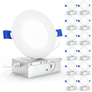 image:imageSunco 12 Pack 4 Inch LED Recessed Lights Slim Canless Ceiling Lighting 650 LM 10W 60W Equivalent 5000K Daylight Dimmable Wafer Thin Ultra Thin with Junction Box ETLWhite  6000K