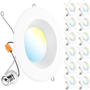 image:imageSunco 12 Pack LED Recessed Lighting 6 Inch Retrofit Can Lights 965LM 13W 100W Equivalent Selectable CCT 2700K3000K3500K4000K5000K Dimmable Baffle Trim Damp Rated UL6 Inch  5 CCT