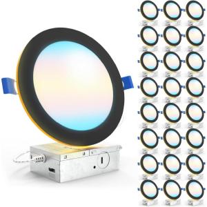 image:imageSunco 24 Pack 6 Inch LED Recessed Light with Night Light Canless Recessed Lighting 1500 LM 15W 150W Equivalent Selectable CCT 2700K3000K4000K5000K6000K Dimmable with Junction BoxBlack  5 CCT 2700K  3000K  4000K  5000K  6000K