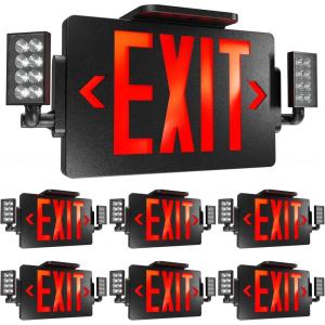 image:imageSunco 6 Pack Emergency Exit Signs With Lights With Backup Battery Red 94V0 Fire Resistant 120277V Wall Or Ceiling Mount Commercial Grade ULBlack