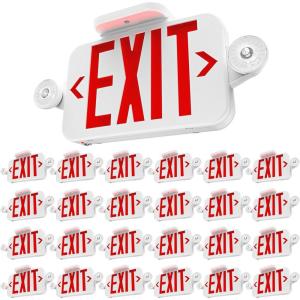 image:imageSunco LED Exit Sign With Emergency Lights Red Two Mini Adjustable Lights 94V0 Fire Resistant Backup Battery 23W 6000K Daylight Deluxe 200 Lumens 120277V Wall Or Ceiling Mount UL24 Pack