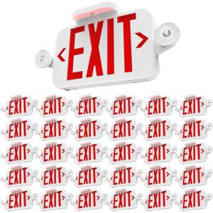 image:imageSunco LED Exit Sign With Emergency Lights Red Two Mini Adjustable Lights 94V0 Fire Resistant Backup Battery 23W 6000K Daylight Deluxe 200 Lumens 120277V Wall Or Ceiling Mount UL30 Pack