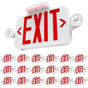 image:imageSunco LED Exit Sign With Emergency Lights Red Two Mini Adjustable Lights 94V0 Fire Resistant Backup Battery 23W 6000K Daylight Deluxe 200 Lumens 120277V Wall Or Ceiling Mount UL18 Pack