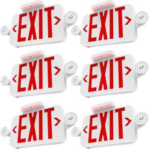 image:imageSunco LED Exit Sign With Emergency Lights Red Two Mini Adjustable Lights 94V0 Fire Resistant Backup Battery 23W 6000K Daylight Deluxe 200 Lumens 120277V Wall Or Ceiling Mount UL6 Pack
