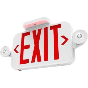 image:imageSunco LED Exit Sign With Emergency Lights Red Two Mini Adjustable Lights 94V0 Fire Resistant Backup Battery 23W 6000K Daylight Deluxe 200 Lumens 120277V Wall Or Ceiling Mount UL1 Pack