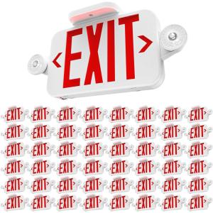 image:imageSunco LED Exit Sign With Emergency Lights Red Two Mini Adjustable Lights 94V0 Fire Resistant Backup Battery 23W 6000K Daylight Deluxe 200 Lumens 120277V Wall Or Ceiling Mount UL48 Pack