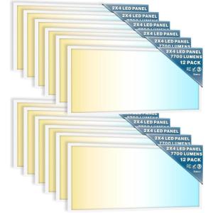 image:imageSunco 12 Pack 2x4 LED Flat Panel Light Drop Ceiling Office Fixture 7700 LM Selectable Features 40W50W60W 4000K5000K6000K Dimmable 010V Dustproof ETL2x4