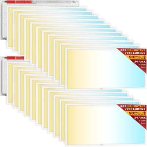 image:imageSunco 24 Pack 2x4 LED Flat Panel Light Drop Ceiling Office Fixture with Emergency Battery Backup 90 Minute Duration 7760 LM Selectable Features 405060W 400050006000K Dimmable 010V ETL