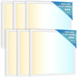 image:imageSunco 6 Pack 2x2 LED Flat Panel Lights for Drop Ceiling Troffer Replacement Light Fixture 5200 LM Selectable Features 30W35W40W 4000K5000K6000K Dimmable 010V ETLDLC