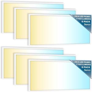 image:imageSunco 6 Pack 2x4 LED Flat Panel Light Drop Ceiling Office Fixture 7700 LM Selectable Features 40W50W60W 4000K5000K6000K Dimmable 010V Surface or Suspension Mount Dustproof ETL2x4