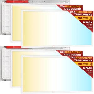 image:imageSunco 6 Pack 2x4 LED Flat Panel Light Drop Ceiling Office Fixture with Emergency Battery Backup 90 Minute Duration 7760 LM Selectable Features 405060W 400050006000K Dimmable 010V ETL