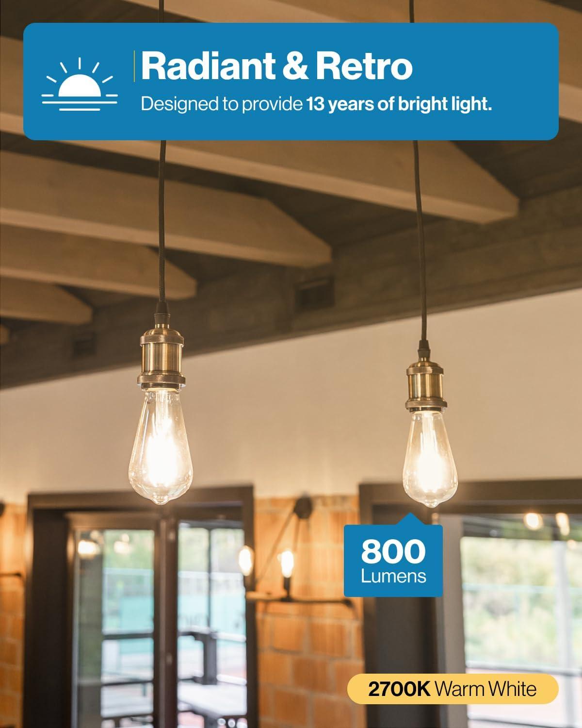 image:imageSunco 10 Pack Edison Bulbs LED ST64 Clear Vintage Filament Waterproof Bulb 800 LM 85W 60W Equivalent ST19 3000K Warm White E26 Medium Base Decorative Dimmable UL2700k Soft White