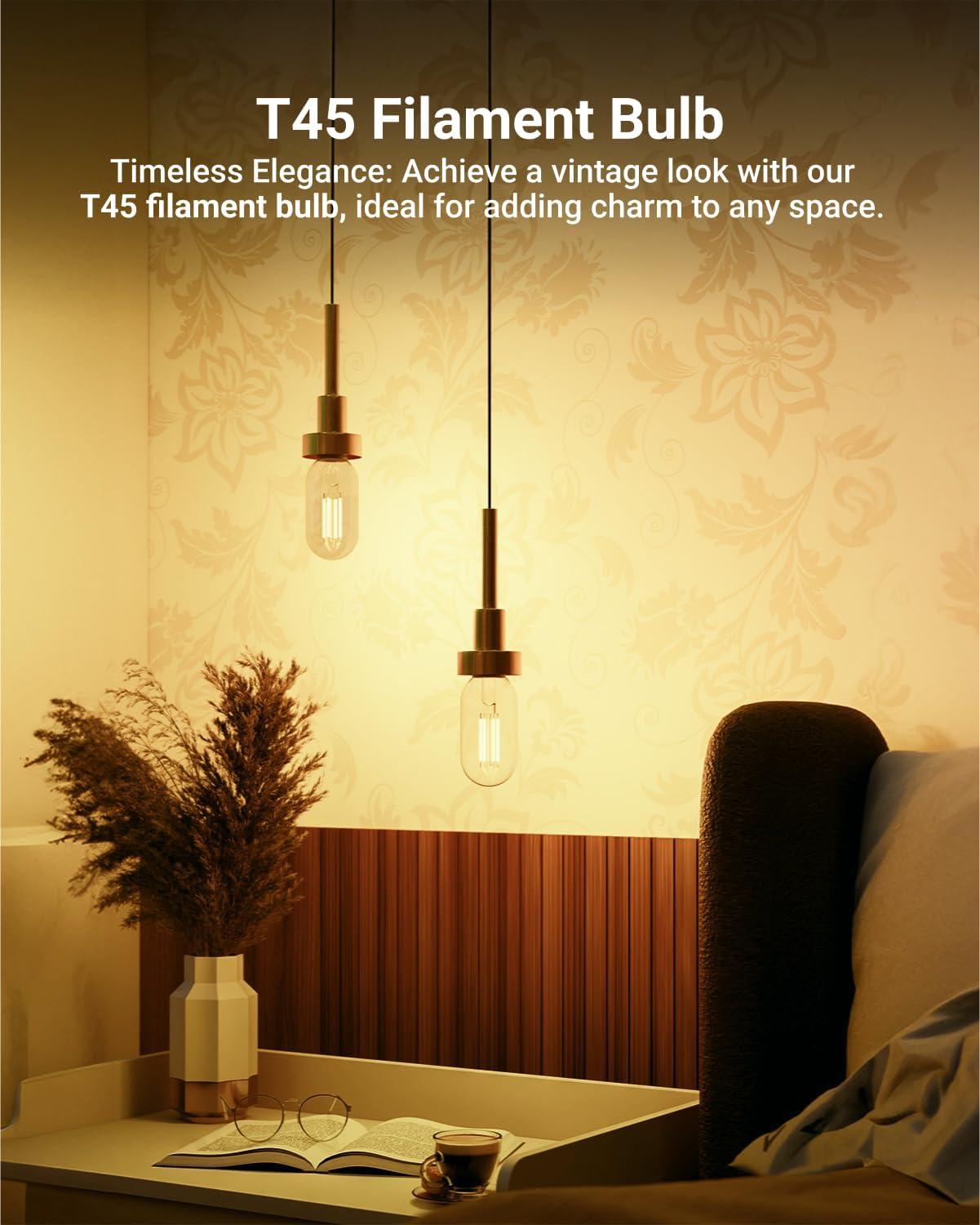 image:imageSunco 6 Pack T45 Edison Bulbs E26 LED Bulb 60 Watt Equivalent Filament Vintage Light Bulbs Clear Decorative Tubular Light Bulb 7W 2700K Soft White Dimmable 700 LM Medium Base Wet Rated UL6 Pack