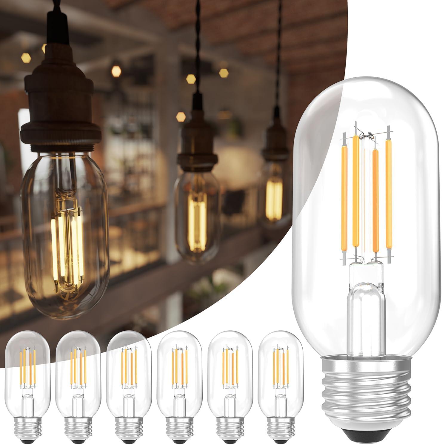 image:imageSunco 6 Pack T45 Edison Bulbs E26 LED Bulb 60 Watt Equivalent Filament Vintage Light Bulbs Clear Decorative Tubular Light Bulb 7W 2700K Soft White Dimmable 700 LM Medium Base Wet Rated UL6 Pack