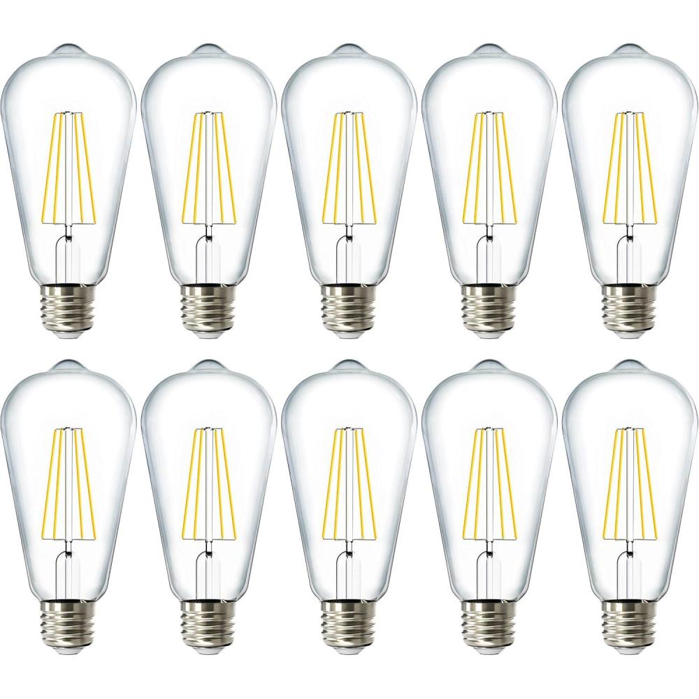 image:imageSunco 10 Pack Edison Bulbs LED ST64 Clear Vintage Filament Waterproof Bulb 800 LM 85W 60W Equivalent ST19 3000K Warm White E26 Medium Base Decorative Dimmable UL3000k Warm White