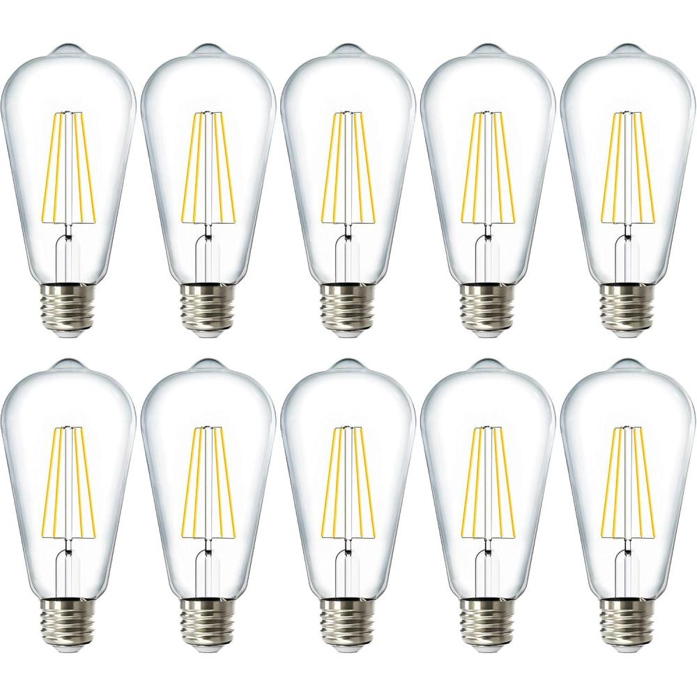 image:imageSunco 10 Pack Edison Bulbs LED ST64 Clear Vintage Filament Waterproof Bulb 800 LM 85W 60W Equivalent ST19 3000K Warm White E26 Medium Base Decorative Dimmable UL4000k Cool White