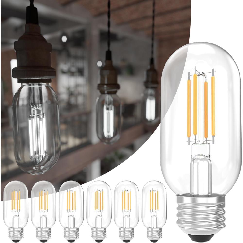 image:imageSunco 6 Pack T45 Edison Bulbs E26 LED Bulb 60 Watt Equivalent Filament Vintage Light Bulbs Clear Decorative Tubular Light Bulb 7W 2700K Soft White Dimmable 700 LM Medium Base Wet Rated UL6 Pack