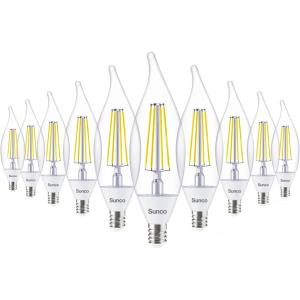 image:imageSunco 10 Pack Dusk to Dawn Candelabra CA11 LED Light Bulb Outdoor 5W Equivalent 40W CRI90 3000K Warm White Candle Flame Tip Photocell Sensor Decorative Filament 500 Lumens E12 Base UL3000k Warm White