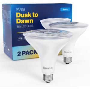 image:imageSunco LED Flood Light Bulb Waterproof PAR38 Dusk to Dawn Outdoor Lighting 1250 LM 120W Equivalent 15W Exterior WetRated 5000K Daylight E26 Base for Porch Garage Yard UL 2 Pack4000k Cool White
