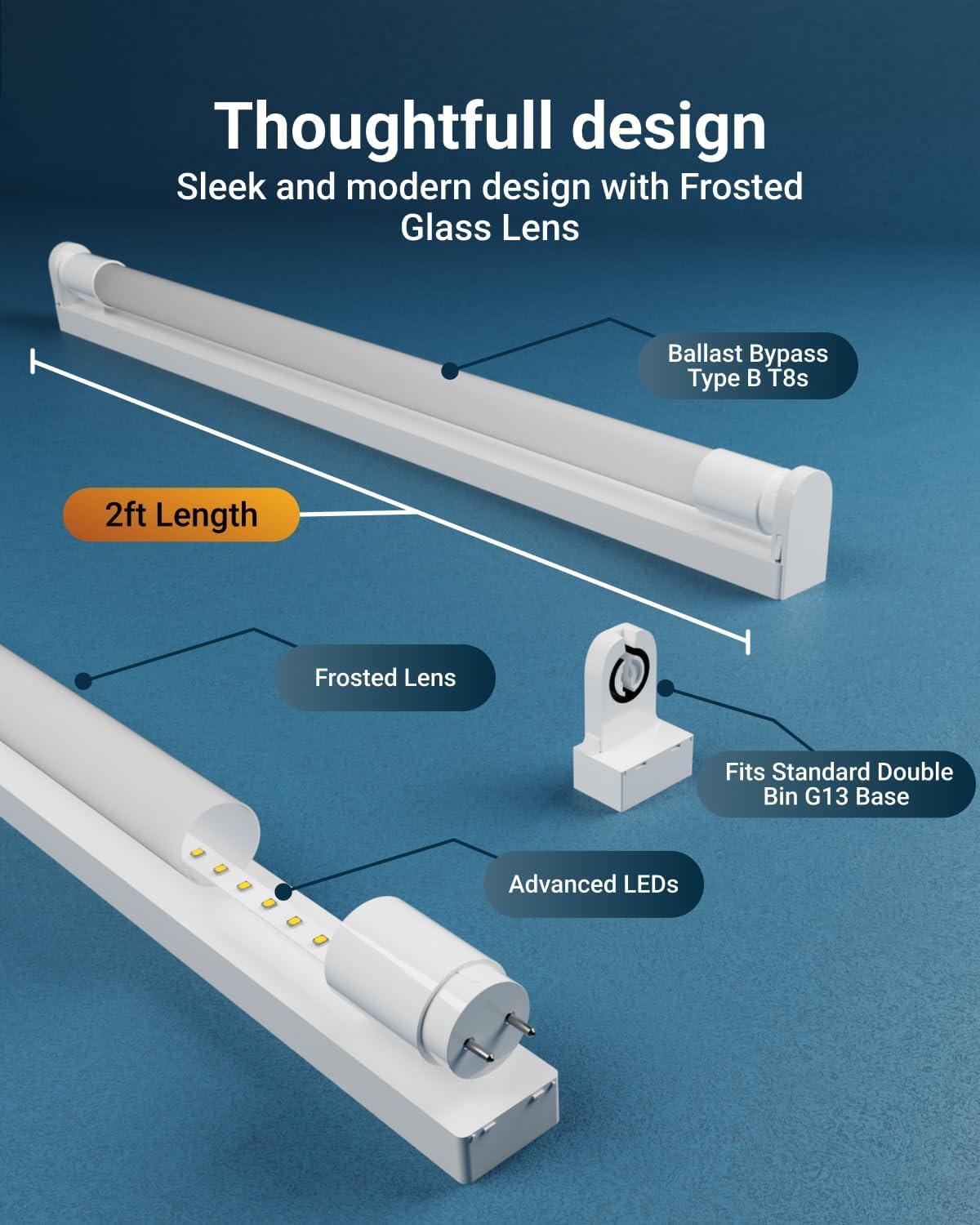 image:imageSunco 6 Pack 2ft LED T8 Clear Glass Tube for Indoor Replacement Fluorescent Commercial Office Hallway Warehouse Type B 10W 1200 Lumens 5000K Daylight NonDimmable 100277V 50000 Hour Lifetime