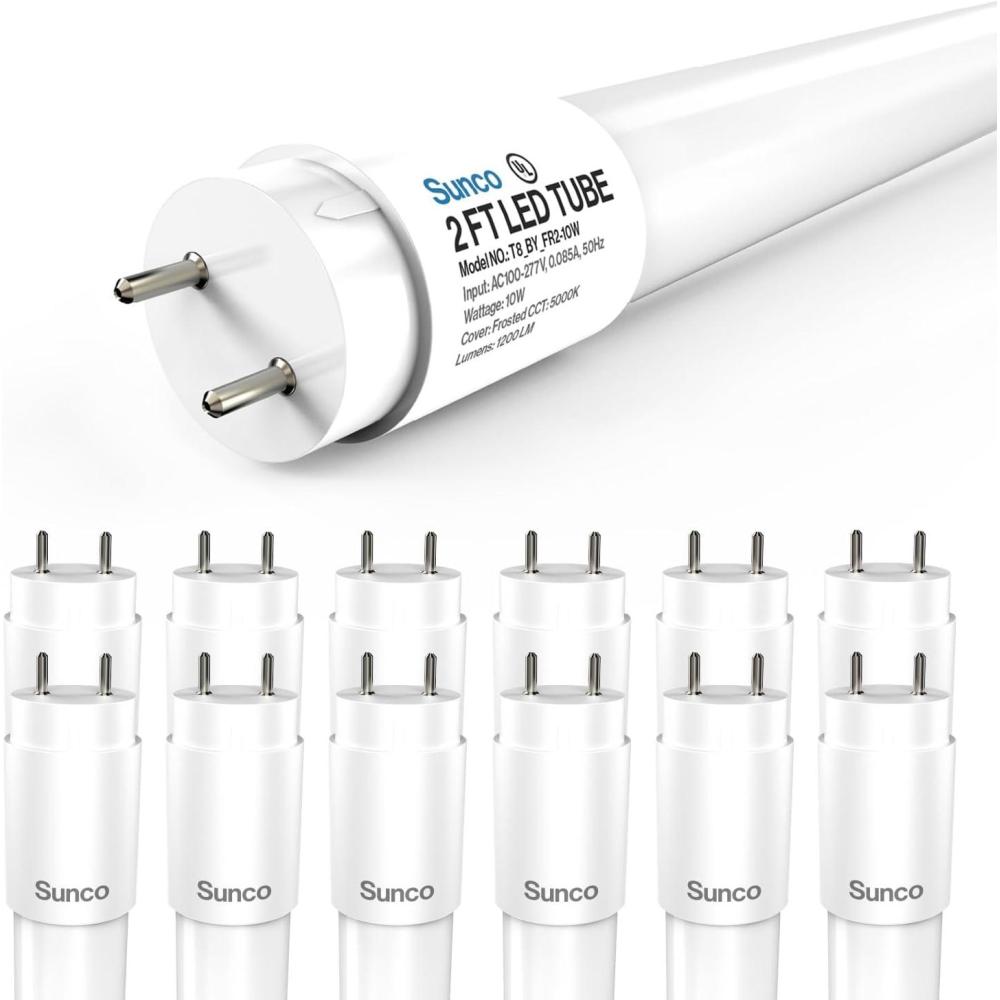 image:imageSunco 12 Pack 2ft LED T8 Clear Glass Tube for Indoor Replacement Fluorescent Commercial Office Hallway Warehouse Type B 10W 1200 Lumens 5000K Daylight NonDimmable 100277V 50000 Hour Lifetime