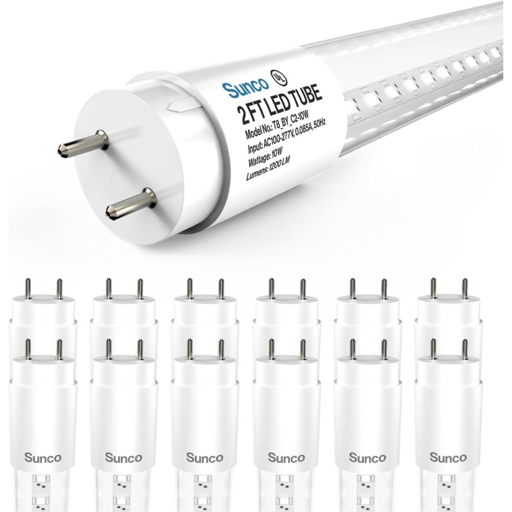 image:imageSunco 12 Pack 2ft LED T8 Frosted Glass Tube for Replacement Fluorescent Commercial Work Office Hallway Warehouse Type B 10W 1200 Lumens 5000K Daylight NonDimmable 100277V 50000 Hour Lifetime