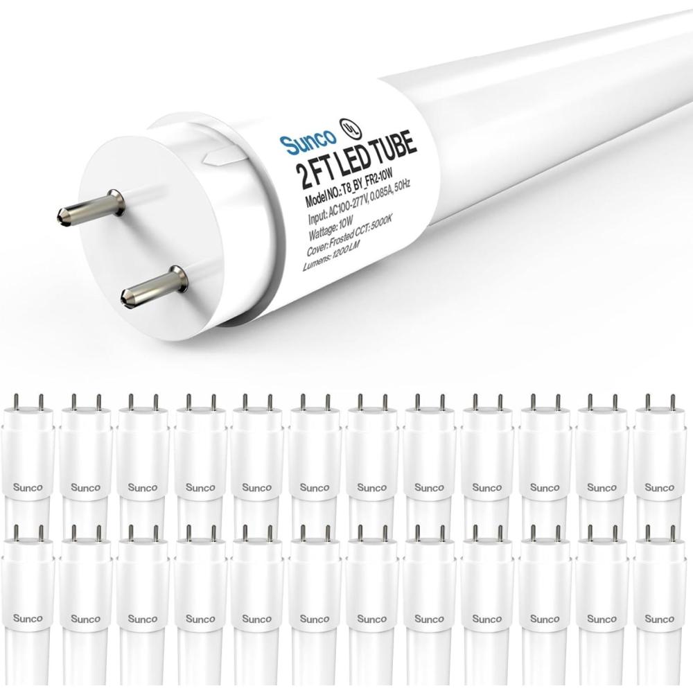 image:imageSunco 24 Pack 2ft LED T8 Clear Glass Tube for Indoor Replacement Fluorescent Commercial Office Hallway Warehouse Type B 10W 1200 Lumens 5000K Daylight NonDimmable 100277V 50000 Hour Lifetime