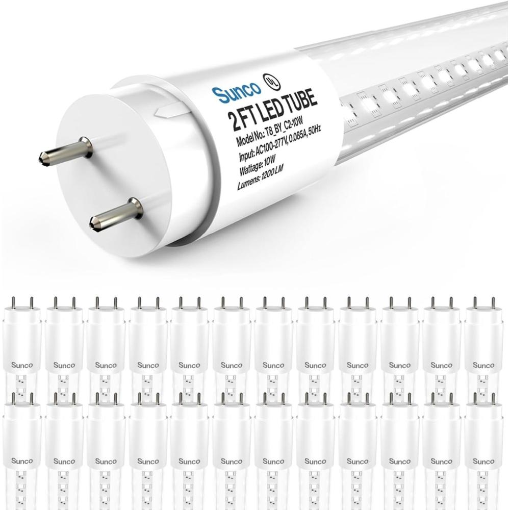 image:imageSunco 24 Pack 2ft LED T8 Frosted Glass Tube for Replacement Fluorescent Commercial Work Office Hallway Warehouse Type B 10W 1200 Lumens 5000K Daylight NonDimmable 100277V 50000 Hour Lifetime
