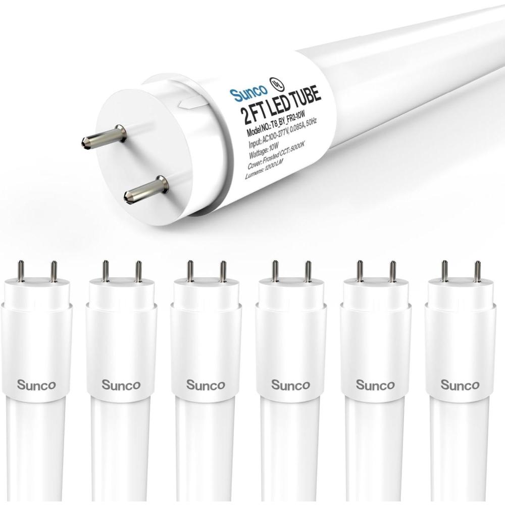 image:imageSunco 6 Pack 2ft LED T8 Clear Glass Tube for Indoor Replacement Fluorescent Commercial Office Hallway Warehouse Type B 10W 1200 Lumens 5000K Daylight NonDimmable 100277V 50000 Hour Lifetime