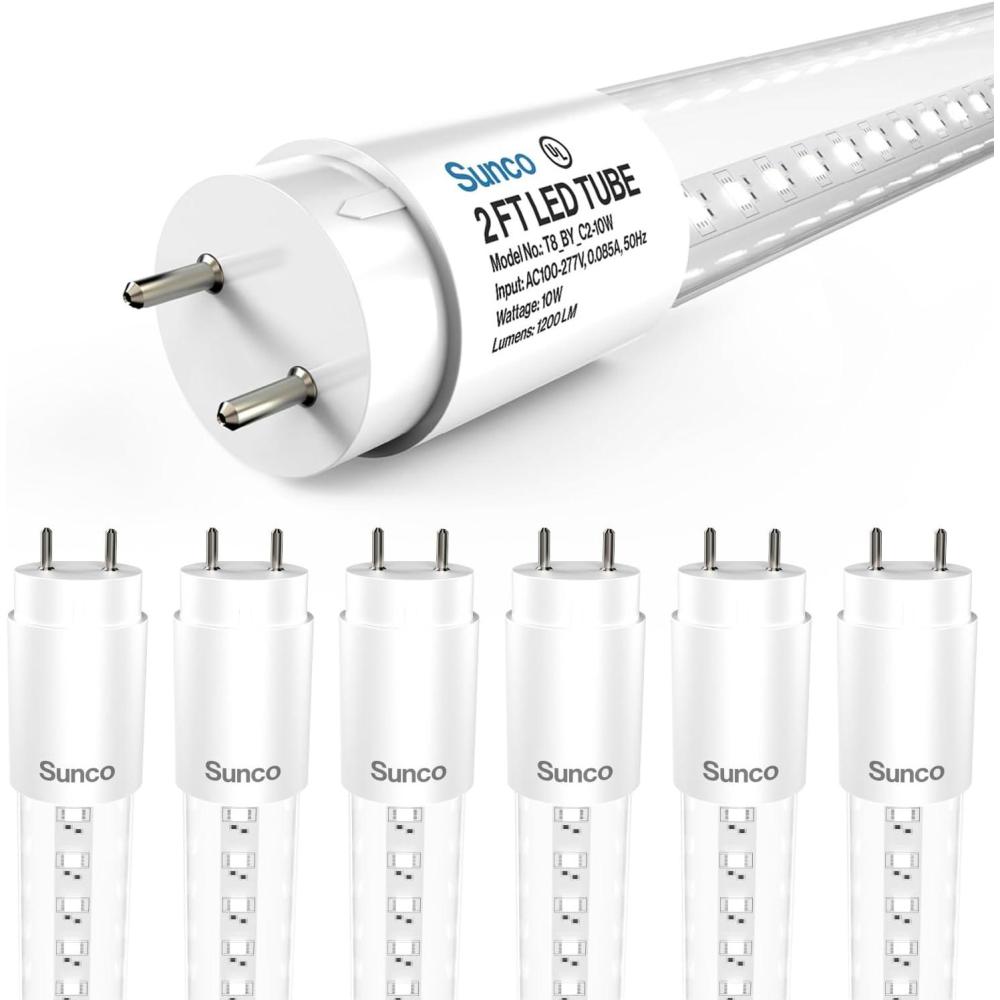 image:imageSunco 6 Pack 2ft LED T8 Frosted Glass Tube for Replacement Fluorescent Commercial Work Office Hallway Warehouse Type B 10W 1200 Lumens 5000K Daylight NonDimmable 100277V 50000 Hour Lifetime
