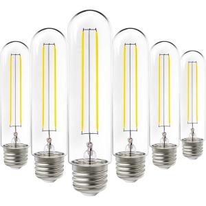 image:imageSunco Lighting 6 Pack 5W40W Dusk to Dawn Outdoor T10 Light Tubular LED Bulbs CRI90 2700K Soft White E26 Base 450 Lumens Vintage Filament Waterproof Outdoor Decorative UL2700k Soft White