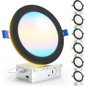image:imageSunco 6 Pack 6 Inch LED Recessed Light with Night Light Slim Ceiling Lighting 1500 Lumens 15W 110W Equivalent Selectable CCT 2700K3000K4000K5000K6000K Dimmable Canless with Junction BoxBlack