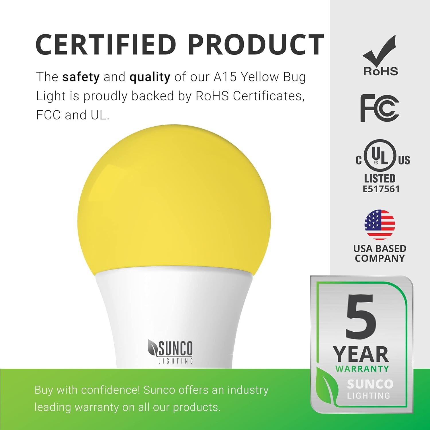image:imageSunco LED Bug Light Bulbs Outdoor A15 Yellow Bug Repellent Porch Light 8W Dimmable 2000K Amber Glow E26 Medium Base Instant On Flicker Free UL Listed 6 Pack6 Count Pack of 1