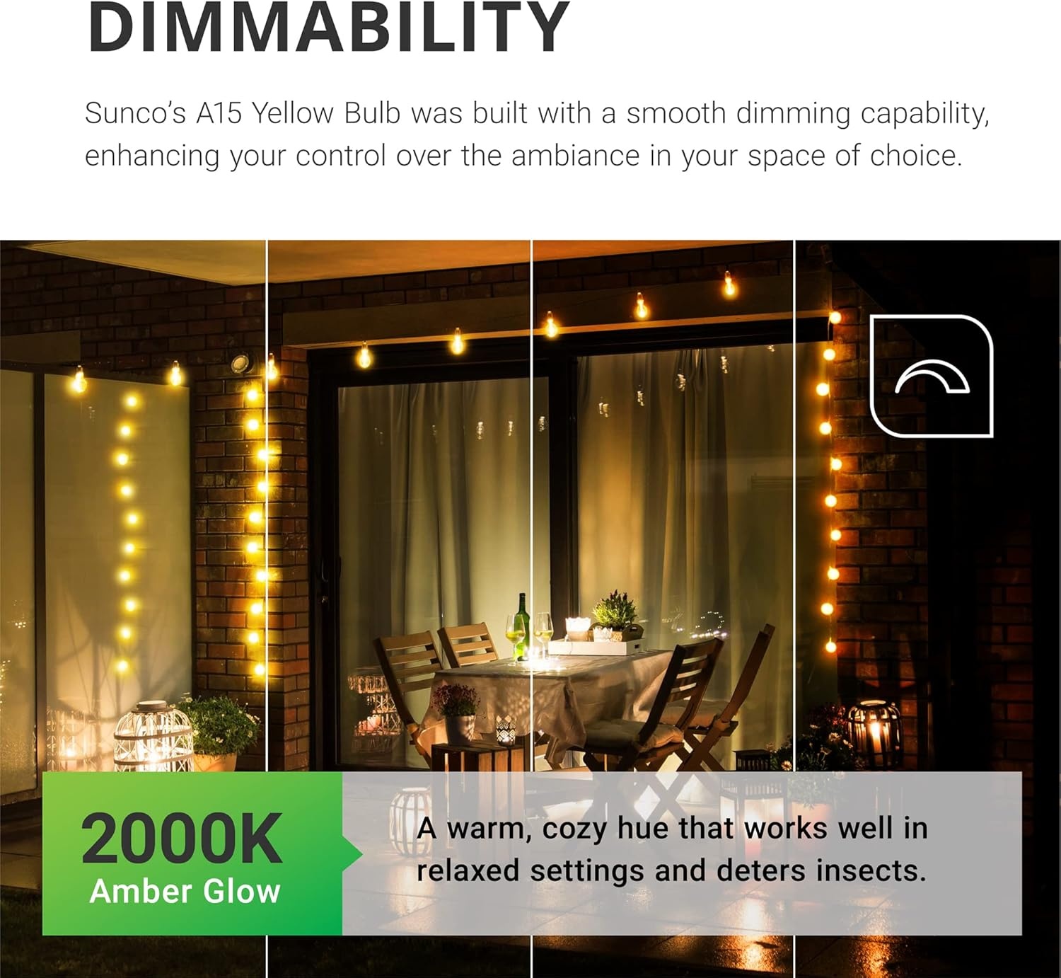 image:imageSunco LED Bug Light Bulbs Outdoor A15 Yellow Bug Repellent Porch Light 8W Dimmable 2000K Amber Glow E26 Medium Base Instant On Flicker Free UL Listed 6 Pack6 Count Pack of 1