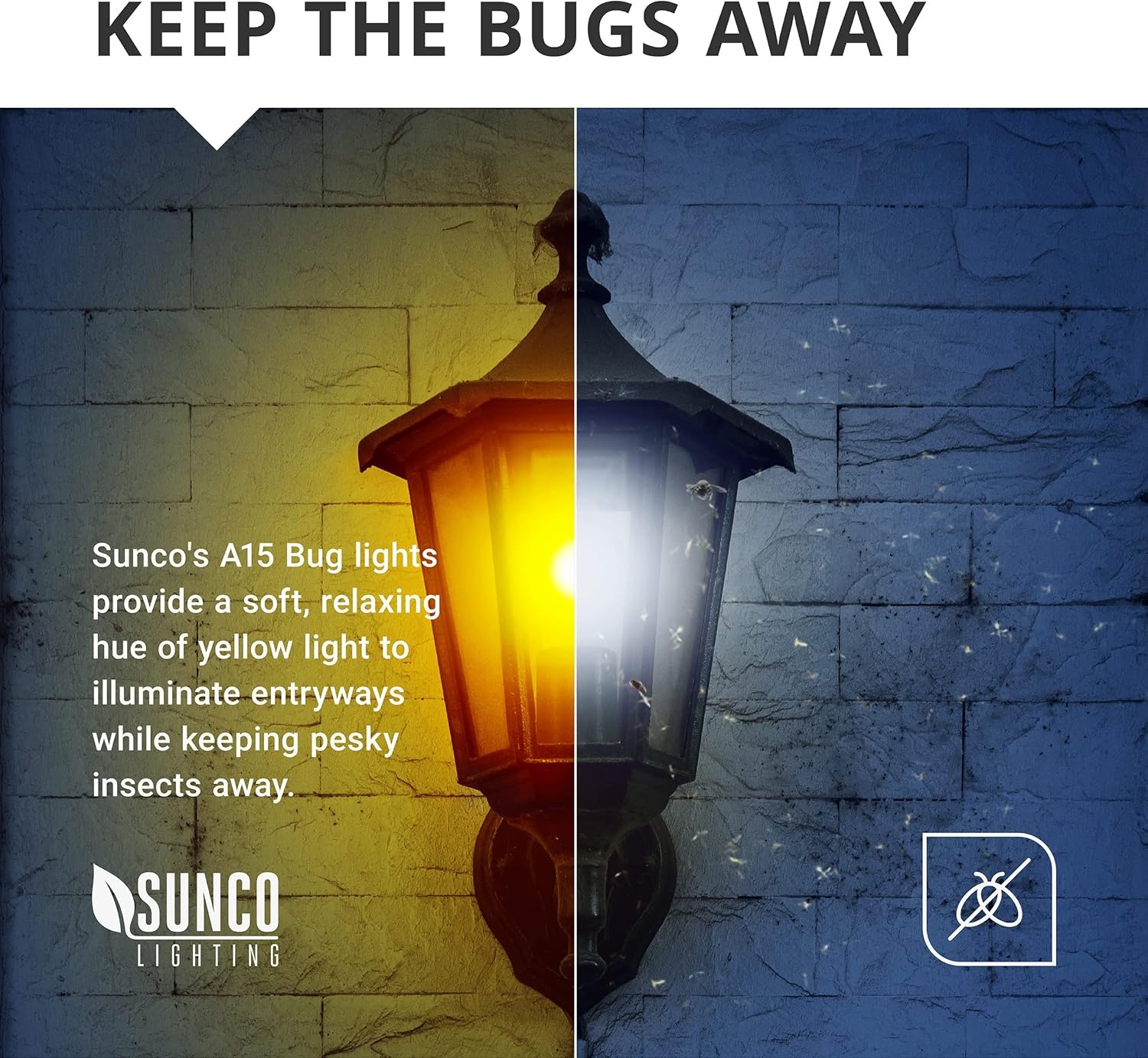 image:imageSunco LED Bug Light Bulbs Outdoor A15 Yellow Bug Repellent Porch Light 8W Dimmable 2000K Amber Glow E26 Medium Base Instant On Flicker Free UL Listed 6 Pack6 Count Pack of 1