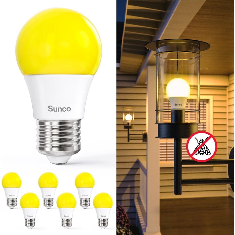 image:imageSunco LED Bug Light Bulbs Outdoor A15 Yellow Bug Repellent Porch Light 8W Dimmable 2000K Amber Glow E26 Medium Base Instant On Flicker Free UL Listed 6 Pack6 Count Pack of 1